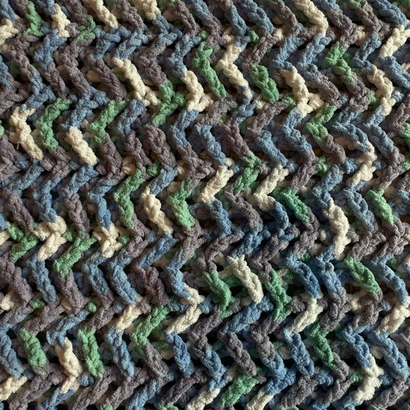 Handmade crochet baby blanket (blue/purple/green/white zigzag) - Picture 2 of 2